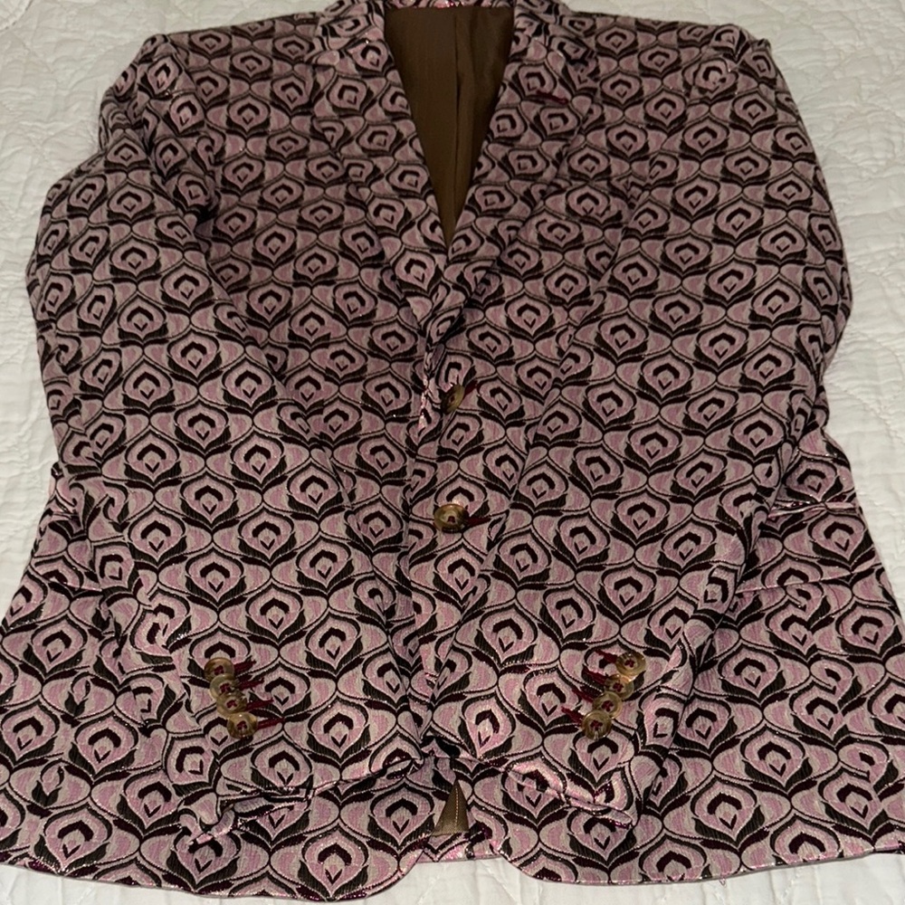 Chic Pink and Black Patterned Women's Blazer